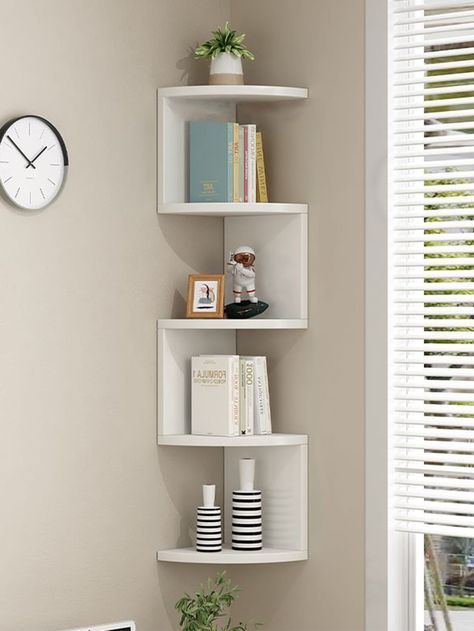 multilayer Corner Shelves, Floating Corner Shelf, Wall Organizer Storage, Easy-to-Assemble Tiered Wall Mount Shelves for Bedrooms, Bathroom Shelves, Kitchen, Offices, Living Rooms,bookshelf (1pc)I discovered amazing products on SHEIN.com, come check them out! Floating Shelves Bedroom Corner, Small Bedroom Wall Shelves, Corner Shelves Bedroom Decor, Cute Bedroom Shelves, Awkward Corner Decor, Corner Shelves Bedroom, Bookshelves For Small Spaces, Floating Corner Shelf, Wall Mount Shelves