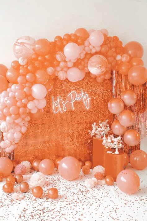 Preppy Birthday Party Background, Shades Of Orange Party Decor, Orange Crush Theme Party, Orange Birthday Aesthetic, Orange Party Aesthetic, Orange Birthday Party Decorations, Orange Grad Party, Orange Sweet 16, Bagel Party