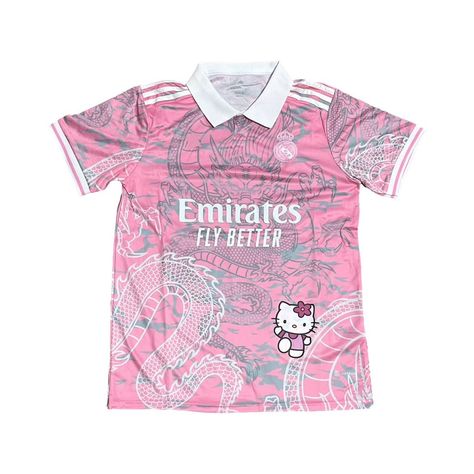 Limited Edition Custom Hello Kitty Real Madrid Jersey #keystreetwearr #hellokitty #hellokittycore #hellokittylover #instafashion #instagram Camisa Real Madrid, Madrid Jersey, Real Madrid Shirt, Hello Kitty Dress, Jersey Tshirt, Short Sleeve Pattern, Elegant Shirt, Custom Hoodies, كرة القدم