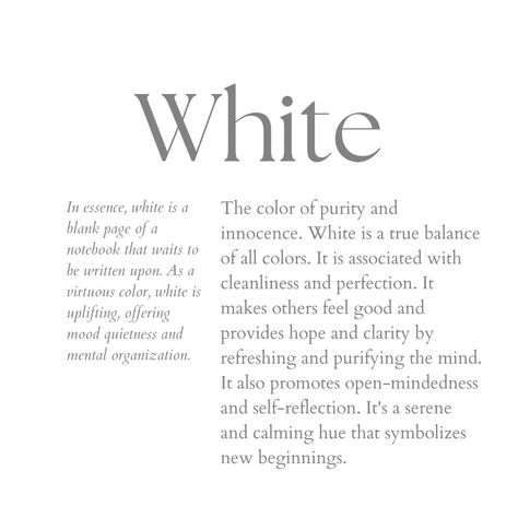 Innocence Aesthetic, White + Core + Aesthetic, Purity Quotes, White Aura, Aesthetic Color, Color Quotes, Color Meanings, Black And White Aesthetic, Character Aesthetic