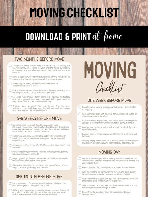 "Reduce your stress as you prepare to move to your new home! This handy guide will help you cover all the main \"to dos\" for your upcoming move, including a 2 month itinerary that will help you strategically prioritize all your tasks.  This reference will help you:  - Reduce your risk of damage to items or your living space - Close out your relationship with your old landlord - Prioritize items for packing, donation, sale, or the trash bin - Move mail, utilities, and services - Plan an efficien Best Way To Pack For Moving, Packing Up House To Move, Organized Packing For Moving, Packing Schedule For Moving, Moving Checklist Out Of State, How To Pack Up A House For Moving, Moving Organization Tips, Moving Out Of State Checklist, Packing Timeline For Moving