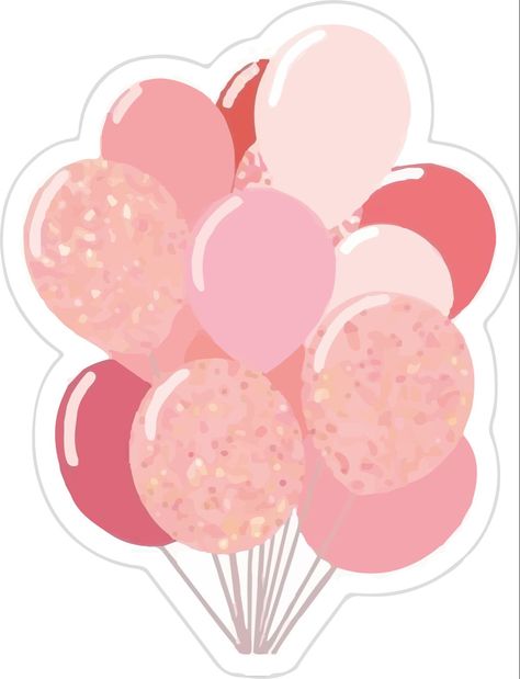 Balloon Cake Topper Printable, Pink Journal Stickers, Balloon Stickers, Stickers Cool, Eid Stickers, Preppy Stickers, Stickers Cartoon, Desain Quilling, Birthday Cake Topper Printable