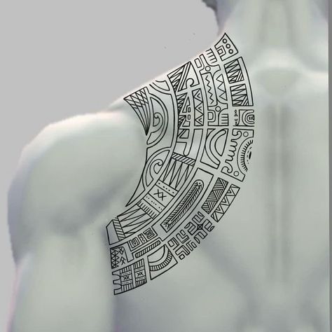 Maori Back Tattoo, Men's Chest Tattoo Ideas, Geometric Chest Tattoo, Aztec Neck Tattoo, Tattoo Women Back, Man Tattoo Ideas, Back Shoulder Tattoo, Trible Tattoos, Blitz Tattoo