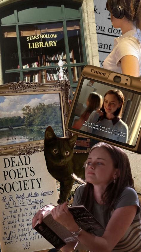 Rory Reading Aesthetic, Rory Gilmore Color Palette, Rory Gilmore Reading Aesthetic, Books Rory Gilmore Read, Rory Gilmore Wallpaper Study, Rory Gilmore Aesthetic Wallpaper, Rory Gilmore Wallpaper, Rory Gilmore Reading List, Cats Reading Books