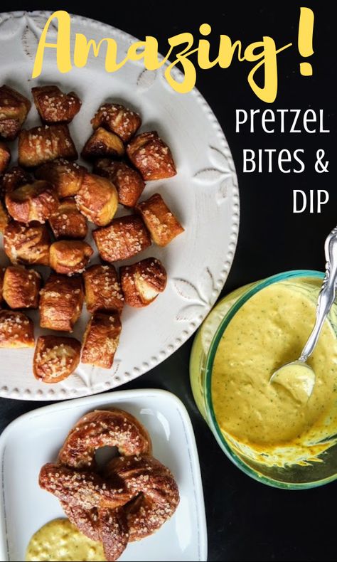 Homemade Soft Pretzel Bites with Mustard Dip | My Thrifty House Dip For Pretzels, Homemade Soft Pretzel Bites, Chenille Pumpkins, Soft Pretzel Bites, Mustard Dip, Mustard Dipping Sauce, Plain Yellow, Mustard Recipe, Homemade Soft Pretzels