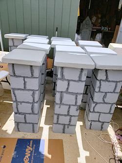 Halloween Decorations Tombstones Diy, How To Make A Tombstone, Crypt Halloween Decorations, Halloween Crematorium, Diy Headstones Halloween Foam, Addams Family Outdoor Decor, Halloween Cemetery Pillars, Fake Tombstones Diy, Diy Halloween Graveyard Entrance