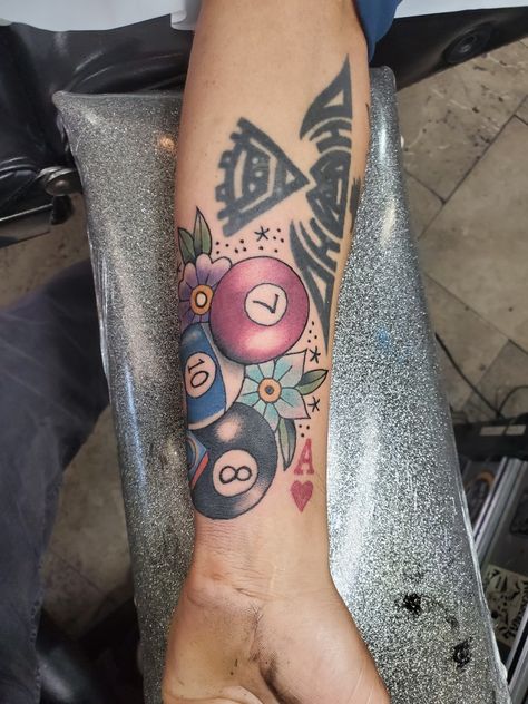 Pool Tattoo 8 Ball, Pool Ball Tattoo, 13 Pool Ball Tattoo, Billiard Tattoo, Billiards Tattoo, 8 Ball Pool Tattoo Ideas, Billiards Pool Tattoos, Pool Tattoo, Thigh Tat