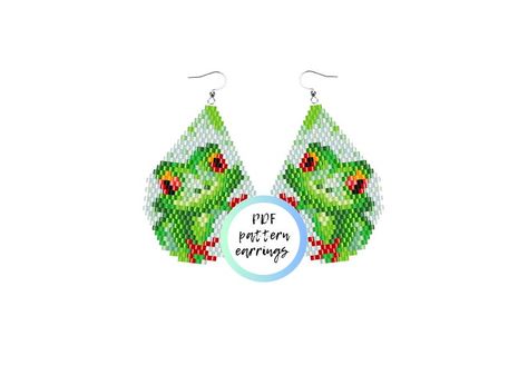 Beading Earring, Brick Stitch Patterns, Beaded Critters, Frog Earrings, Miyuki Delica Beads, Brick Stitch Earrings, Beaded Jewlery, Brick Stitch Pattern, Beaded Earrings Patterns