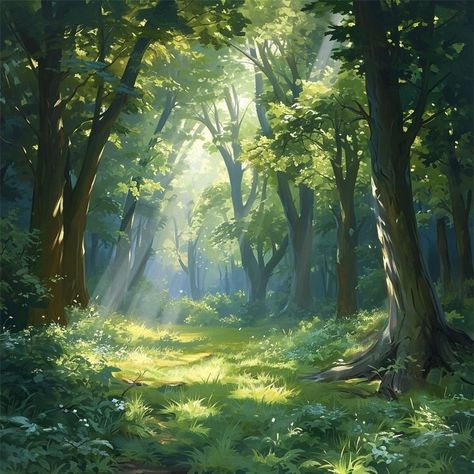 Sunlit in a forest Forest Background Digital Art, Nature Digital Drawing, Dappled Light Forest, Enchanted Forest Digital Art, Forest Digital Art Tutorial, Enchanted Forest Aesthetic Light, D&d Backgrounds, Cute Forest Background, Forest Overview