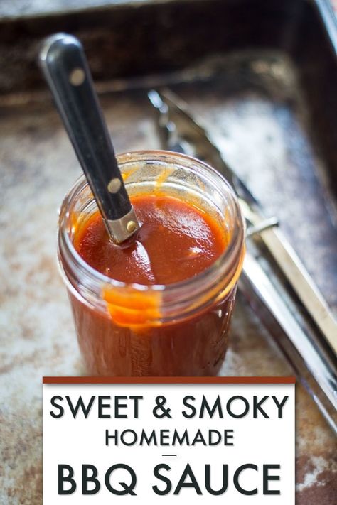 An easy, 20-minute Sweet and Smoky Homemade BBQ Sauce recipe. Make a double batch and keep leftovers in the freezer for ease and convenience! #bbq #barbecue #sauce #marinade #homemade #sweet #smoky #american #condiment Best Homemade Bbq Sauce, Bbq Rib Sauce, Keto Bbq Sauce, Homemade Bbq Sauce Recipe, Rib Sauce, Homemade Bbq Sauce, Burger Night, Homemade Barbecue Sauce, Barbeque Sauce