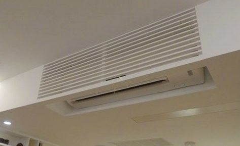 Ac Covers Indoor, Bedroom Air Conditioner Ideas, Hidden Wall Ac Unit, Hidden Split Air Conditioner, Split Ac Cover Indoor, Ac Hiding Ideas, Centralised Ac Ceiling, Split Air Conditioner Design, False Ceiling With Ac Unit