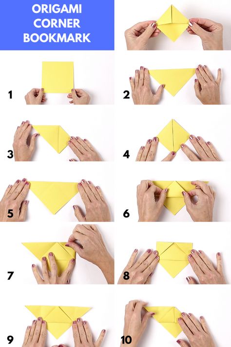 How to Fold an Origami Corner Bookmark - Follow these steps to learn this beginner fold. Then click the link to see how you can turn these into characters. #origami #papercraft #kidscraft #bookmark Origami Bookmark Corner, Origami Bookmarks, Origami Bookmark, Homemade Halloween Decorations, Tassel Bookmark, Corner Bookmarks, Bookmarks Kids, Flower Bookmark, Diy Bookmarks