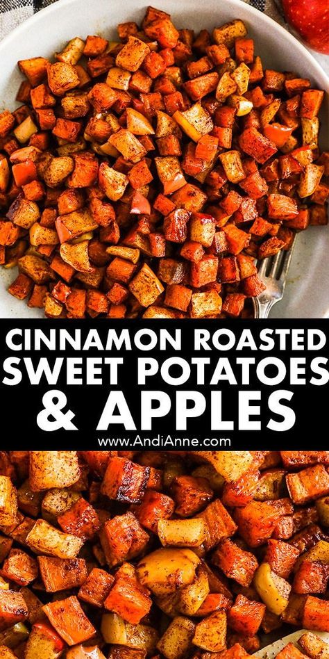 Roasted Apple And Sweet Potato, Baked Sweet Potato And Apple Recipes, Fall Meals Sweet Potato, Sweet Potato Apple Chutney, Roasted Apple Cinnamon Sweet Potatoes, Healthy Fall Sweet Potato Recipes, Baked Apples And Sweet Potatoes, Apple And Sweet Potatoe, Sweet Potato And Pear Recipes