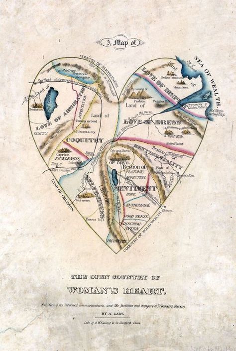 Maps--imaginary --Map of Woman's Heart, 19th century Heart Map, Map Globe, Art Carte, Human Heart, Vintage Map, Peta, Map Art, A Heart, Vintage World Maps