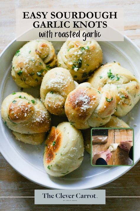 Active Sourdough Starter Recipes, Sourdough Garlic Knots, Garlic Knot Recipe, Carrot Bread Recipe, Garlic Knot, Active Sourdough Starter, Garlic Knots Recipe, Garlic Rolls, Homemade Sourdough Bread