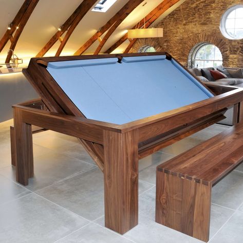 Office With Pool Table, Pool And Dinner Table, Office Pool Table, 3 In 1 Pool Table, Pool Table Dining Table Diy, Pool Table Legs Ideas, How To Make A Pool Table, Diy Outdoor Pool Table, Convertible Pool Table