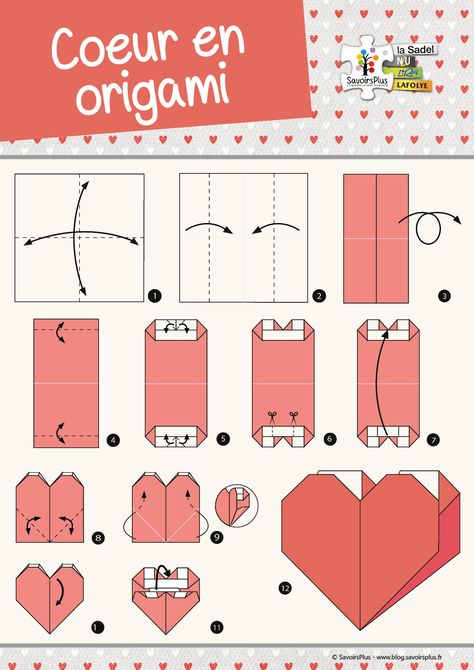 Téléchargement – Coeur en origami – Le blog SavoirsPlus Pixel Art, Origami, Rose En Origami, Tods Bag, Origami And Quilling, Love Box, St Valentin, Paper Crafts Diy, Kids Rugs