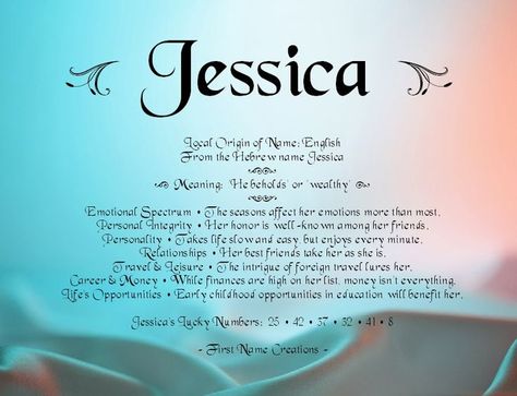 Jessica the meaning of the name ^·^ | Jessica | Pinterest Jessica Name, Meaning Of My Name, Money Isn't Everything, Taurus Girl, Name Coloring Pages, J Names, Hebrew Names, Meant To Be Quotes, Tattoo Font