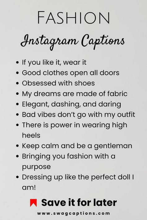 Looking for the perfect caption? We've got you covered with our Fashion Instagram Captions! Let your style shine bright and inspire others with your fashion-forward posts. Captions For Fashion Posts, Captions For Fashion Designers, Instagram Captions For Clothing Business, Names For Fashion Brand, Fashion Brand Names Inspiration, Chanel Captions, Girly Esthetics, Clothing Captions, Boutique Captions