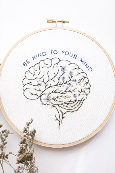 Hand embroidery floral anatomy pattern Therapy Embroidery, Affirmation Embroidery, Brain Embroidery Pattern, Mental Health Embroidery, Brain Embroidery, Brain Painting, Embroidery Works, Art Therapy Activities, Improve Mental Health