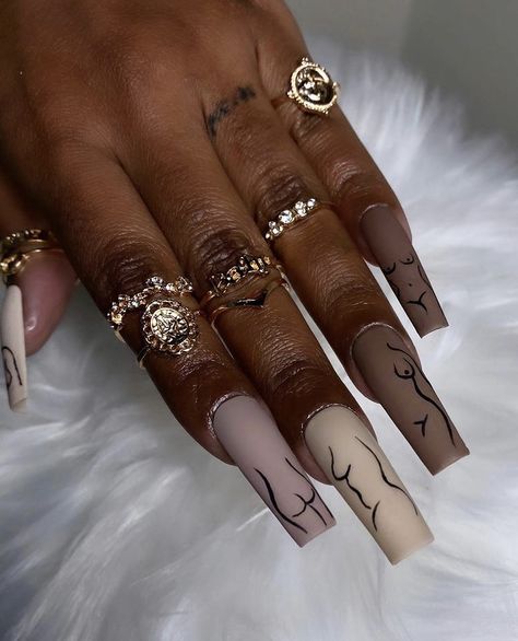 Coffee And Nails Aesthetic, Brown Nails On Black Women, Silhouette Nails, Painting Pots, Mom Fits, All Body Types, Velvet Nails, Spring Acrylic Nails, Abstract Nail Art