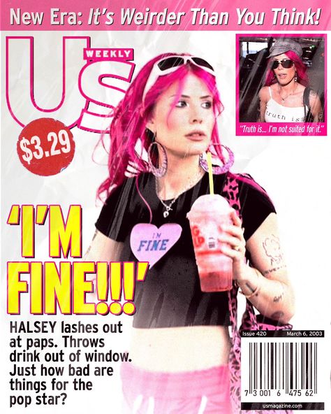 One thing about me… I love @iamhalsey. So when I saw her marketing for her new music with some Y2K nostalgia, I knew I had to give it a go. It’s fun to make dupes of magazine covers and try to capture the essence of the source material in an “original” layout. I remember these old tabloid magazines well and it’s a trip to revisit them and actually try to design one. Please note: this was made for fun, with no official connection to any brands or people featured. #CGBDesigns #graphicdesi... Magazine Cover Layout Design, Y2k Magazine Cover, Front Page Magazine, Y2k Magazine, Magazine Cover Layout, Sustainable Swaps, Typography Magazine, Thing About Me, Indie Magazine