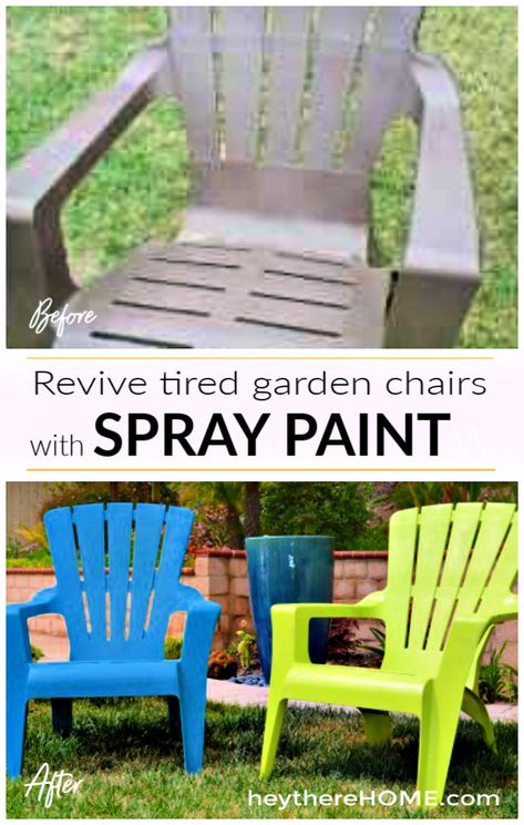 Here's what happened when I spray painted my plastic outdoor furniture  #outdoordecor #paintingtips #outdoorfurniture #DIYprojects Spray Paint Outdoor Furniture, Painting Plastic Furniture, Paint Outdoor Furniture, Spray Painting Outdoor Furniture, Painting Plastic Chairs, Outdoor Plastic Chairs, Plastic Garden Chairs, Plastic Patio Furniture, Patio Paradise