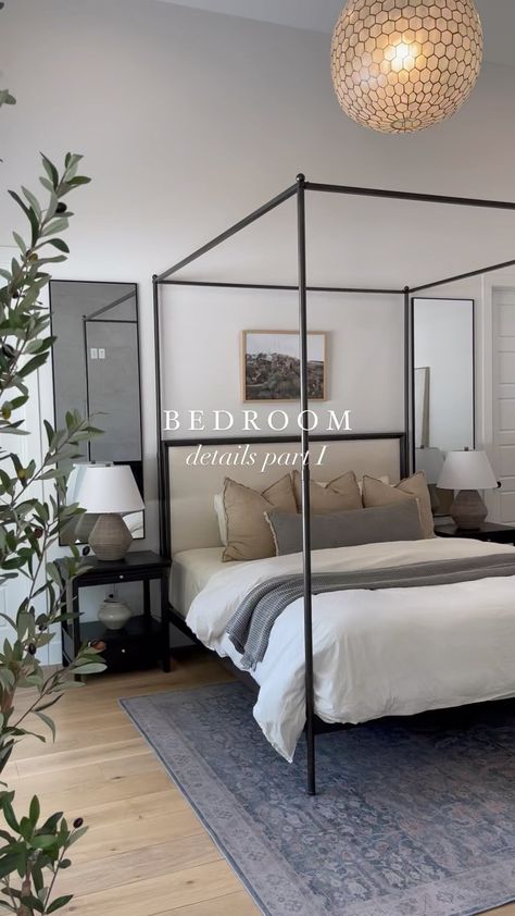 King Bed Master Bedrooms, Blue King Bed, Restoration Hardware Bedroom, Black Canopy Bed, Modern Canopy Bed, Iron Canopy Bed, Full Bedroom, Canopy Beds, Canopy Bed Frame