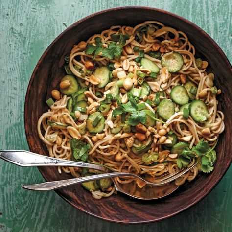 Cold Sesame Noodles with Cucumber Recipe | Epicurious Vegetarian Dinner Party, Dinner Party Mains, Cold Sesame Noodles, Cucumber Noodles, Sesame Noodles, Asian Noodles, Cucumber Recipes, Vegetarian Dinners, Vegan Meals