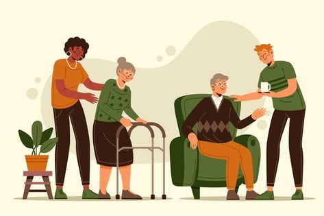 People Illustrations, Support Illustration, Senior Citizen Housing, Charity Activities, Diverse People, Isometric Illustration, Cat Vector, Elderly People, Elderly Care