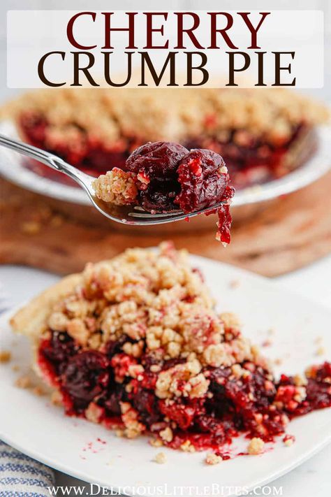 This easy-to-make Cherry Crumb Pie recipe is made with a fresh, tart cherry filling. It's topped with a brown sugar and cinnamon crumble and is the perfect additional to the holiday dessert table, as well as a seasonal treat! Frozen Tart Cherry Pie Recipe, Cherry Pie With Crumb Topping Easy, Cherry Pie With Crumble Topping, Crumb Top Cherry Pie, Cherry Crumble Pie Recipe, Cherry Pie Topping Crumble, Cherry Pie Recipes Frozen Cherries, Cherry Pie Topping, Crumb Topping For Cherry Pie