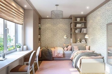 2 People 1 Bedroom Ideas, Bedroom Inspirations For 2 Sisters, Small Bedroom Ideas For 2 People, Shared Teenage Room, Sharing Room Ideas Teenagers, Shared Teen Room, Small Room For 2 Sisters, Twin Bedroom Layout, 2 Bed In One Room Ideas