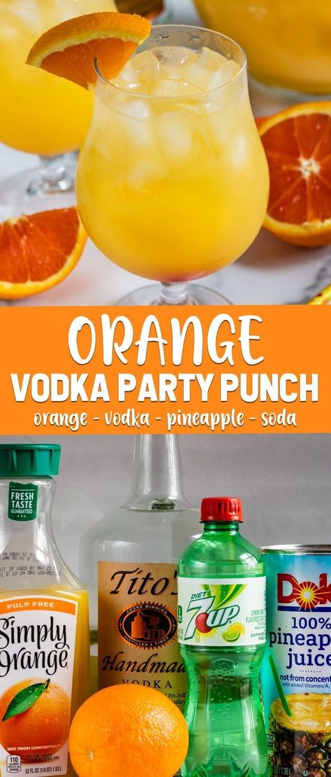 Orange Vodka Party Punch is an easy cocktail recipe for a party. Just 4 ingredients make up this easy punch recipe: orange juice, pineapple juice, vodka, and soda! Orange Alcoholic Punch, Vodka Party Punch, Easy Punch Recipe, Vodka Orange, Easy Cocktail Recipe, Orange Juice And Vodka, Vodka Punch, Alcoholic Punch Recipes, Pineapple Vodka