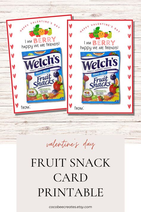 Fruit Snack Valentine Printable Free, Fruit Snack Valentine Printable, Fruit Snack Valentine, Valentines Day Fruit, Dispatcher Gifts, February Art, Kids Valentine Cards, Valentines Classroom, Welches Fruit Snacks