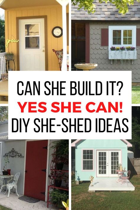 If you're feeling you need a place to relax why not build a she shed? Check out these inspiring backyard she caves and interior ideas. Build one from scratch or convert your garage or guest house here you'll find she shed decor inspiration. #diy #sheshed #womancave How To Build A She Shed Cheap Easy Diy, She Shed Diy How To Build, Pallet She Shed Diy, She Sheds On A Budget, She Shed Plans Diy, She Shed Ideas Interior Craft Rooms, Diy She Shed Cheap, Cheap She Shed Ideas, Cool Shed Ideas