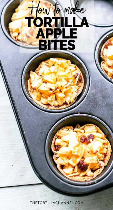 The best tortilla apple bites are real easy to make. Vegan, naturally sweet and so cute like a mini apple pie. Visit thetortillachannel.com for the full recipe. #thetortillachannel #applebites #tortillas #sweettortillas #applebiterecipe #tortillaapplebites Tortilla Bites, Small Apple Pies, Apple Bites Recipe, Mini Apple Tarts, Tortilla Dessert, Mini Apple Pie, Apple Bites, Tortilla Cups, Savory Baking