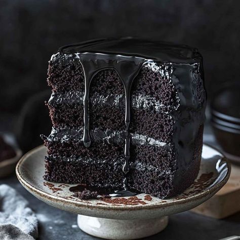 This stunning Black Velvet Cake 🖤🍰 looks rich and decadent, perfect for chocolate lovers. Here’s a recipe to make a similar cake: 🍰 Ingredients: For the Cake: 2 cups (250g) all-purpose flour 2 cups (400g) granulated sugar 3/4 cup (90g) cocoa powder (preferably Dutch-processed) 2 tsp baking powder 1 1/2 tsp baking soda 1 tsp salt 2 large eggs 1 cup (240ml) buttermilk 1 cup (240ml) hot water 1/2 cup (120ml) vegetable oil 2 tsp vanilla extract For the Black Chocolate Ganache: 1 cup (240ml) heav... Black Velvet Cake, Black Velvet Cakes, Chocolate Swiss Meringue Buttercream, Black Cocoa, Cocoa Cake, Black Food Coloring, Best Chocolate Desserts, Rich Chocolate Cake, Meringue Buttercream