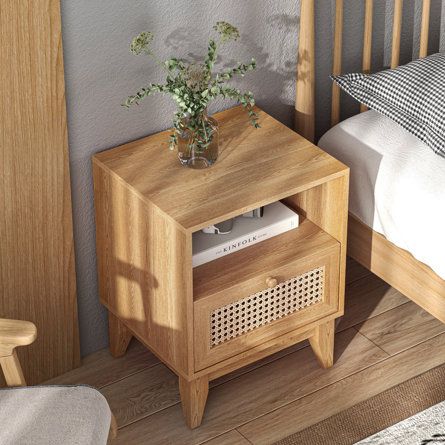 Boho Nightstand, Nightstand Wood, Side Tables Bedroom, Wooden Nightstand, Mid Century Living Room, Furniture Side Tables, Wood Nightstand, Bedroom Night Stands, My New Room