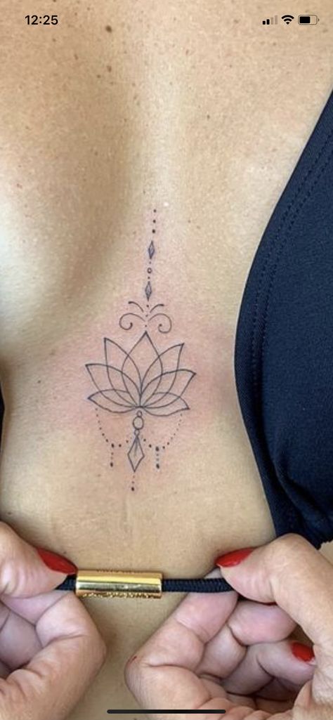 Underboob Tattoo Designs, Tato Minimal, Hidden Tattoos, Petite Tattoos, Spine Tattoos For Women, Pretty Tattoos For Women, Sternum Tattoo, Discreet Tattoos, Dainty Tattoos