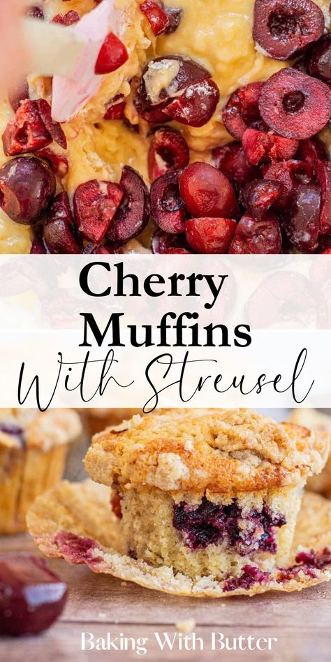 Dried Cherry Muffins, Easy Streusel Topping, Sour Cherry Muffins, Tart Cherries Recipes, Sour Cherry Recipes, Cherry Muffins, Almond Muffins, Tin Recipes, Fresh Cherry