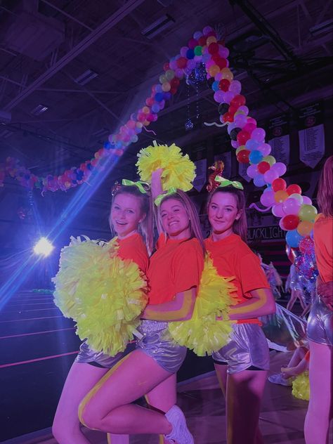 Glow Pep Rally Ideas, Space Pep Rally, Glow In The Dark Pep Rally, Glow Pep Rally, Pep Rally Themes High School, Neon Pep Rally, Cheer Pep Rally, Blackout Pep Rally, High School Pep Rally