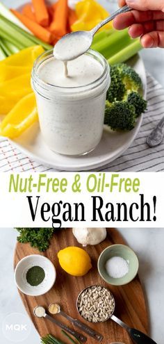 Vegan Sauces, Vegan Salad Dressing Recipes, Oil Free Salad Dressing, Vegan Ranch Dressing, Vegan Salad Dressing, Ranch Dressing Recipe, Vegan Ranch, Wfpb Recipes, Oil Free Vegan