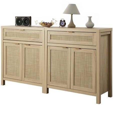 Boho, Farmhouse Sideboard Storage Cabinet, Mid Century Modern Buffet Cabinet with 2 Mesh Woven Rattan Door and Drawer, Kitchen Rattan Cabinet Bar Cabinet with Adjustable Shelves, 30 Inch, Antique Wood Finish Description: This sideboard is designed in a minimalist style with an elegant looks and can be matched with any decoration. The mesh woven rattan door adds a intriguing design. It is made of board with rubber veneer and has a classic look. Rattan sideboard cabinet designed with 3 Height-Adju Rattan Credenza, Modern Buffet Cabinet, Kitchen Buffet Cabinet, Rattan Sideboard, Farmhouse Sideboard, Wooden Cupboard, Entryway Cabinet, Storage Cabinet With Drawers, Cabinet With Doors