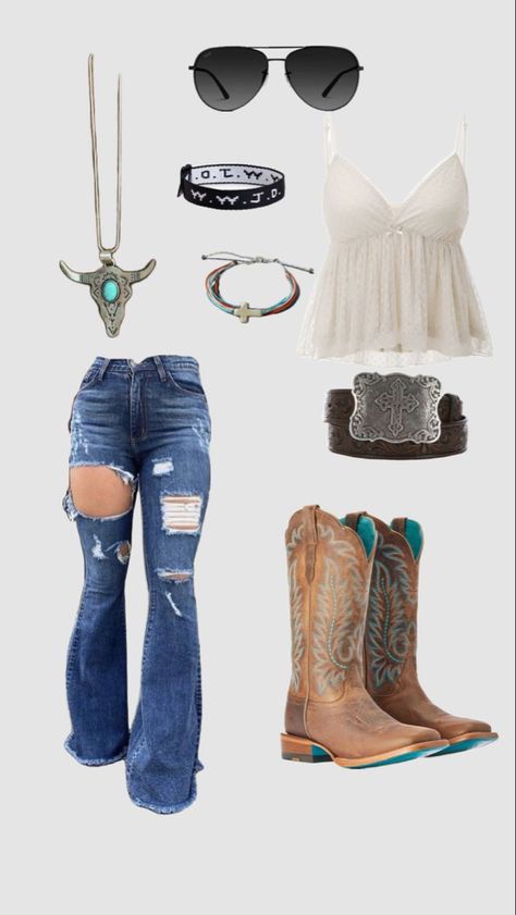 Cute Country Outfits For Women, Hot Country Outfits, Outfits With Boots And Jeans, Fancy Country Outfits, Country Fair Outfits, Cowgirl Style Outfits Summer, Country Girl Outfits Summer, Country Outfits Girls, Cowgirl Inspired Outfit