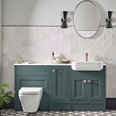 Fitted Furniture Bathroom, Bathroom Fitted Furniture, Bathroom Shaker, Panelled Bathroom, Wallpapers For Bathrooms, Shaker Bathroom, Bathroom Furniture Ideas, Green Bathroom Furniture, Fitted Bathroom Furniture