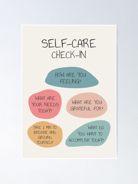 "Self Care Check In Self Love Mental Health Wellbeing Therapist Office School Counselor Corner Wellness Art Therapy Tool Emotional Intelligence Self Awareness" Poster by TherapyTools | Redbubble Wellness Corner Ideas, Social Work Self Care, Mental Awarness Poster Ideas, Well Being Room School, Mental Wellbeing Poster, Wellbeing Room Office, Wellbeing Room School, Counseling Office Decor Therapy Room School Counselor, Self Care Poster Design