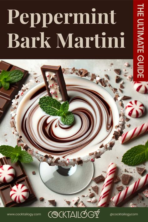 Peppermint Bark Martini: The Ultimate Guide Peppermint Bark Martini, Bark Candy, Chocolate Vodka, Peppermint Martini, Christmas Drinks Alcohol, White Chocolate Liqueur, Peppermint Syrup, Yummy Alcoholic Drinks, Chocolate Liqueur