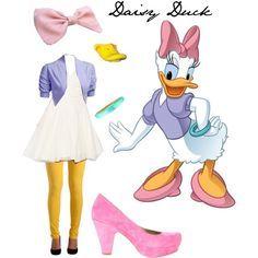 Daisy Duck inspired outfit Daisy Duck Costume, Minnie Y Daisy, Pata Daisy, Daisy Costume, Duck Costume, Dagobert Duck, Yellow Tights, Duck Costumes, Pink Hair Bow