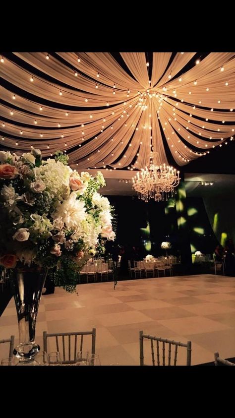 Geometrical use of fabric!❤️ Centerpiece Lighting, Wedding Setup, Wedding Ceiling, Rustic Wedding Decorations, Wedding Hall, Tent Wedding, Wedding Stage, Wedding Goals, Wedding Deco