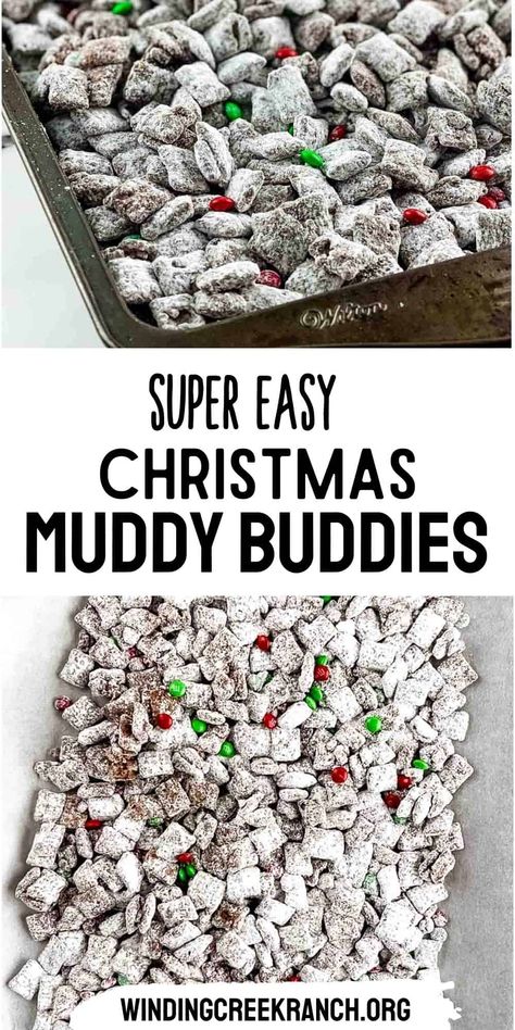 Christmas Muddy Buddy Recipe (Puppy Chow) Muddy Buddies Christmas, Christmas Muddy Buddies Recipe, Christmas Muddy Buddies, Holiday Puppy Chow, Muddy Buddy Recipe, Peanut Butter Muddy Buddies, Chocolate Muddy Buddies, Chex Muddy Buddies, Puppy Chow Christmas